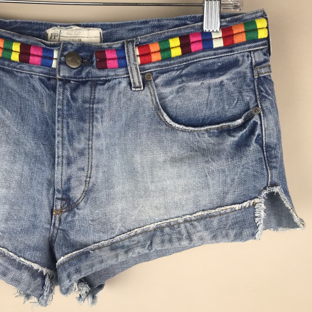 Free People 28 Elliot Denim Cutoff Shorts Rainbow - Picture 3 of 8